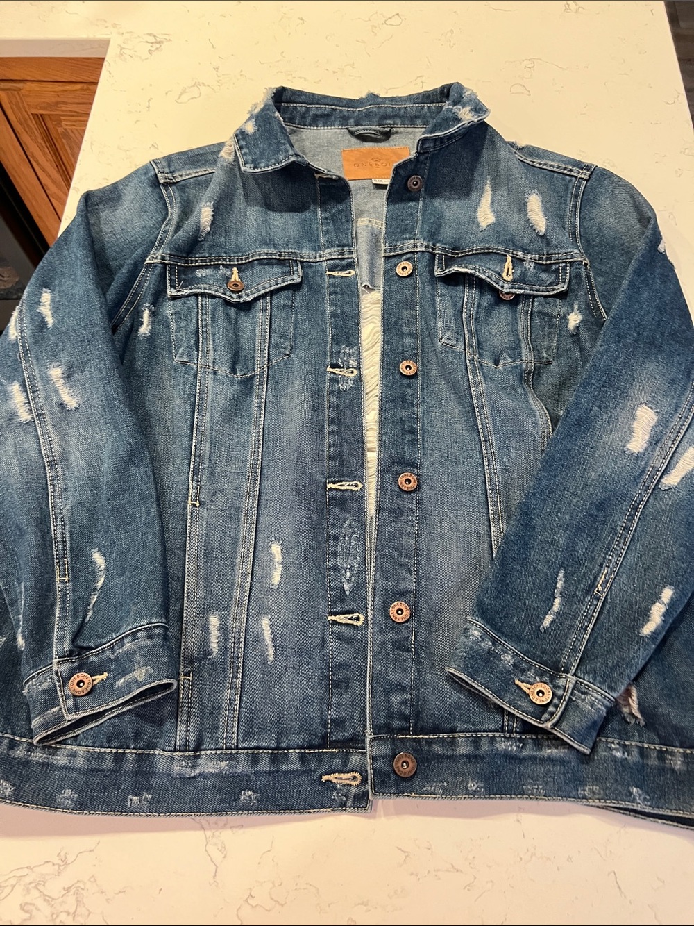 one 5 one Distressed Blue Denim Jacket